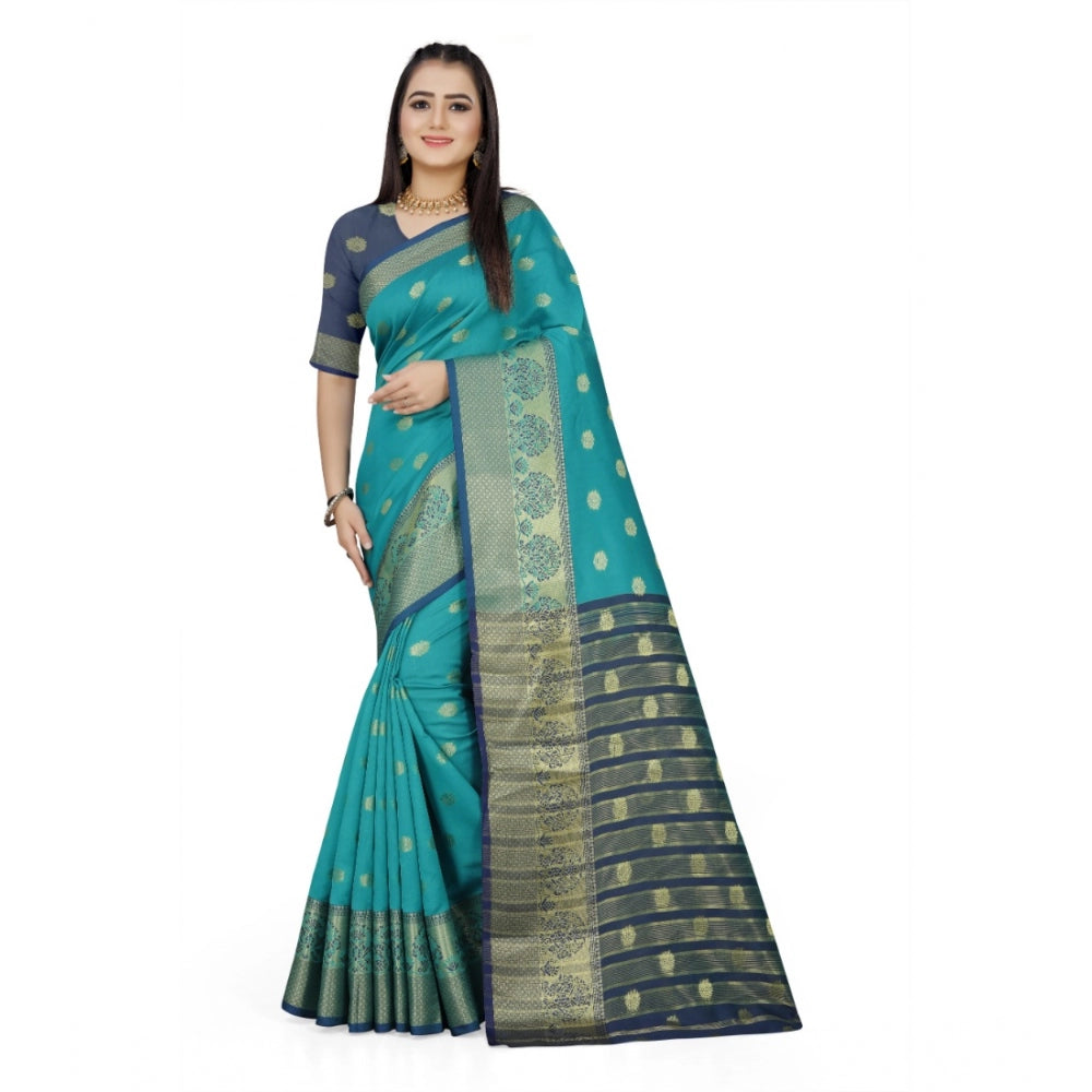 Women's Jacquard Woven Saree With Unstitched Blouse 5.5Mtr (Green)