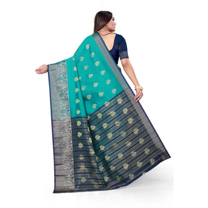 Women's Silk Blend Woven Saree With Unstitched Blouse 5.5Mtr (Green)