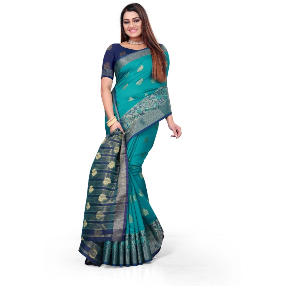 Women's Silk Blend Woven Saree With Unstitched Blouse 5.5Mtr (Green)