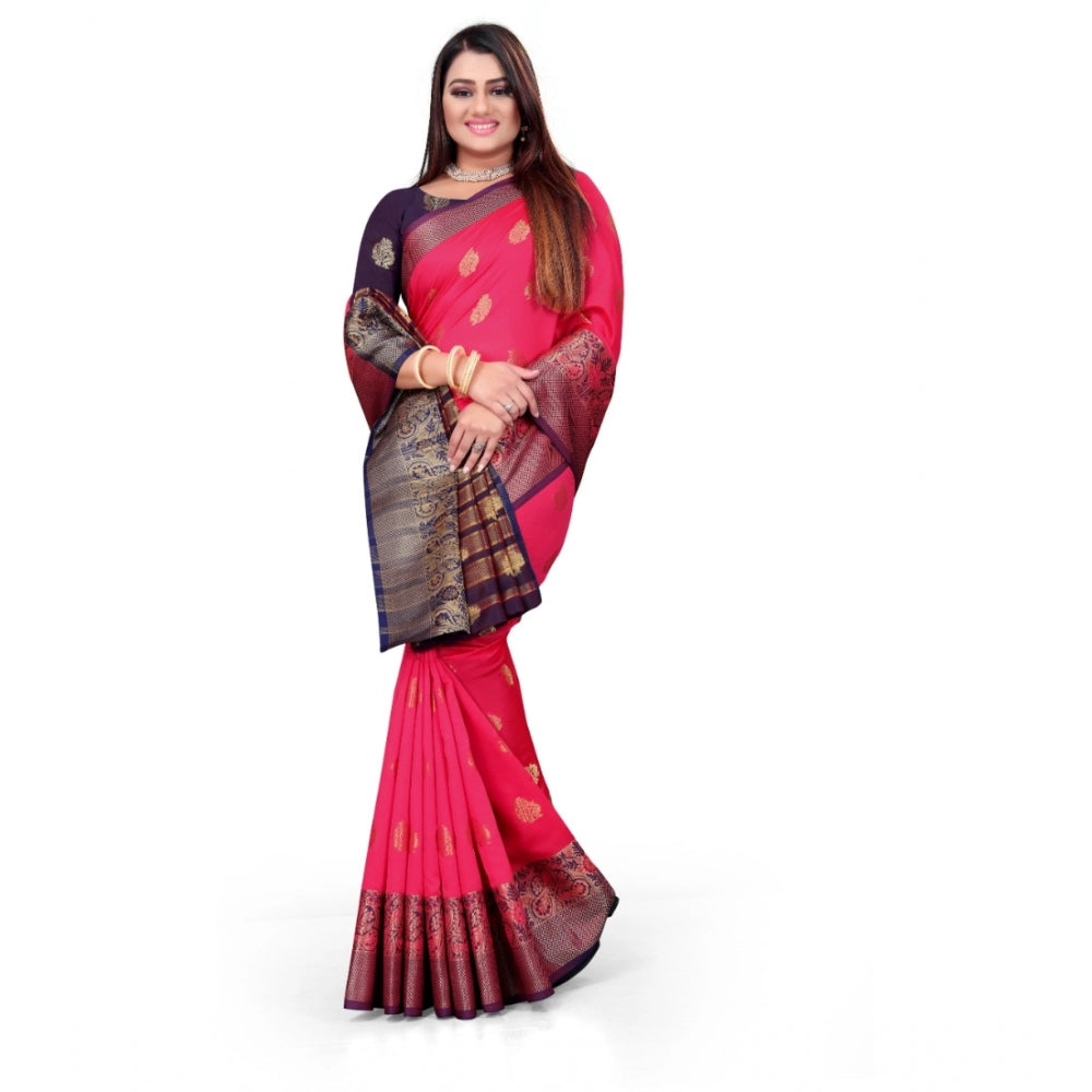 Women's Silk Blend Woven Saree With Unstitched Blouse 5.5Mtr (Multicolor)