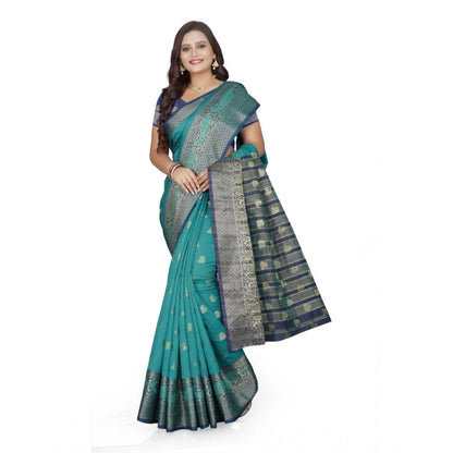 Women's Jacquard Woven Saree With Unstitched Blouse 5.5Mtr (Green)