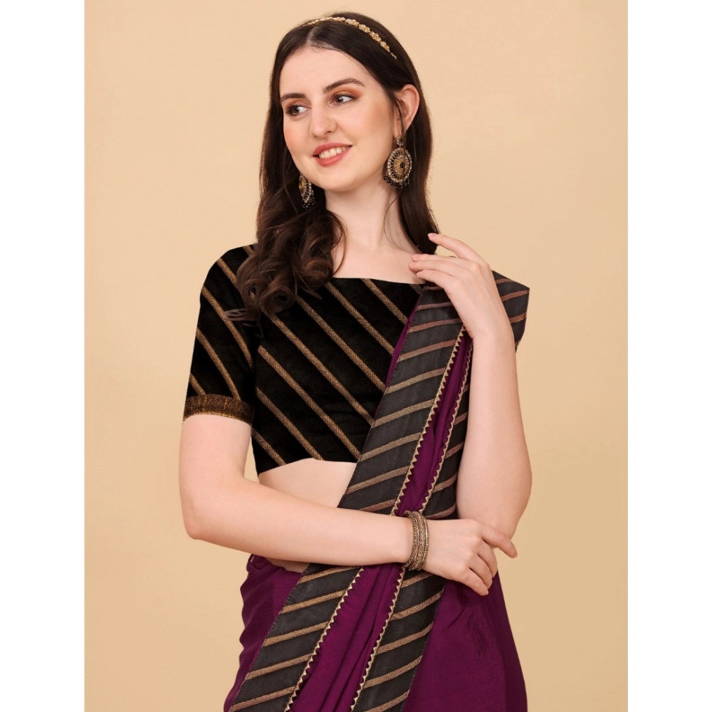 Women's Chiffon Self Design Saree With Unstitched Blouse 5.5Mtr (Purple)