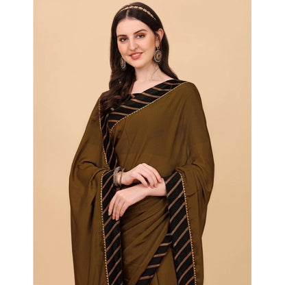 Women's Chiffon Self Design Saree With Unstitched Blouse 5.5Mtr (Brown)