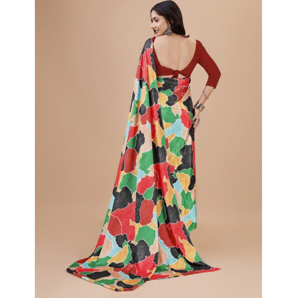 Women's Crepe Digital Print Saree With Unstitched Blouse 5.5Mtr (Red)