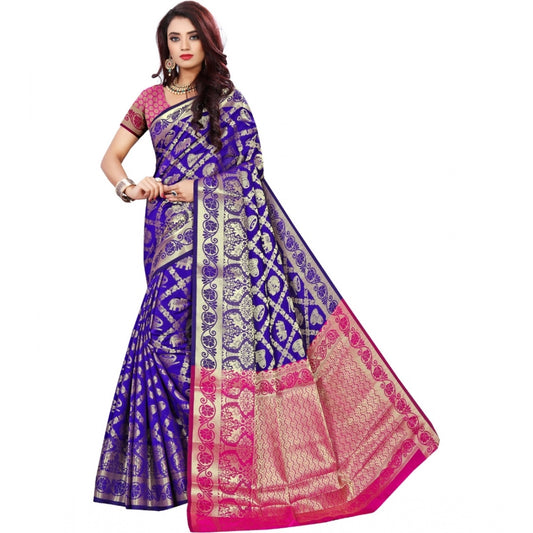 Women's Jacquard Woven Saree With Unstitched Blouse 5.5Mtr (Blue)