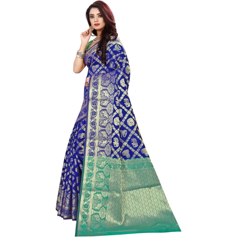 Women's Jacquard Woven Saree With Unstitched Blouse 5.5Mtr (Blue)