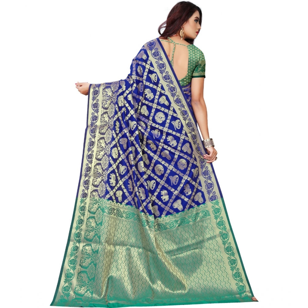 Women's Jacquard Woven Saree With Unstitched Blouse 5.5Mtr (Blue)