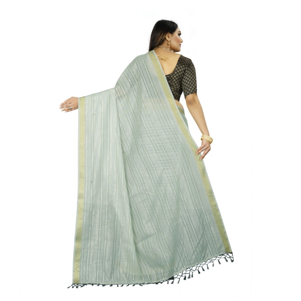 Women's Cotton Blend Solid/Plain Saree With Unstitched Blouse 5.5Mtr (Light Green)