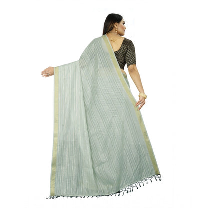 Women's Cotton Blend Solid/Plain Saree With Unstitched Blouse 5.5Mtr (Light Green)