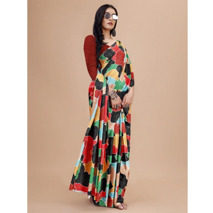 Women's Crepe Digital Print Saree With Unstitched Blouse 5.5Mtr (Red)