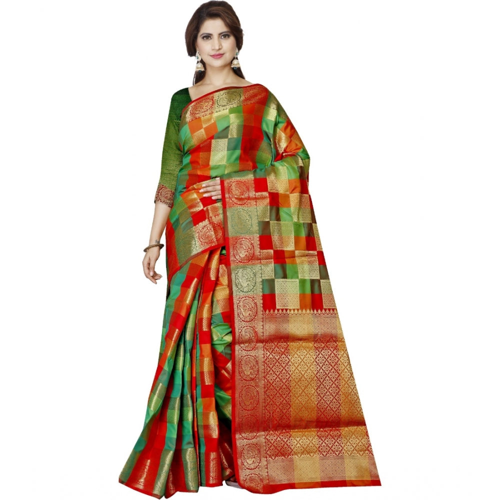 Women's Jacquard Woven Saree With Unstitched Blouse 5.5Mtr (Red)