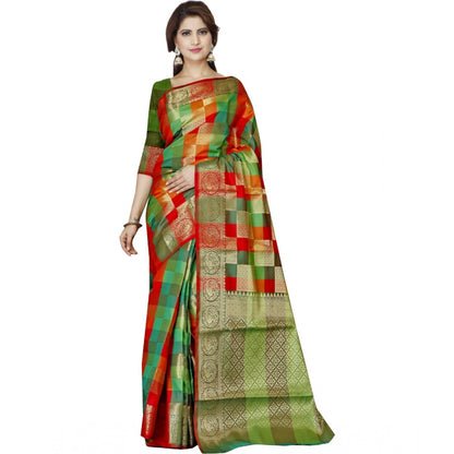 Women's Jacquard Woven Saree With Unstitched Blouse 5.5Mtr (Green)