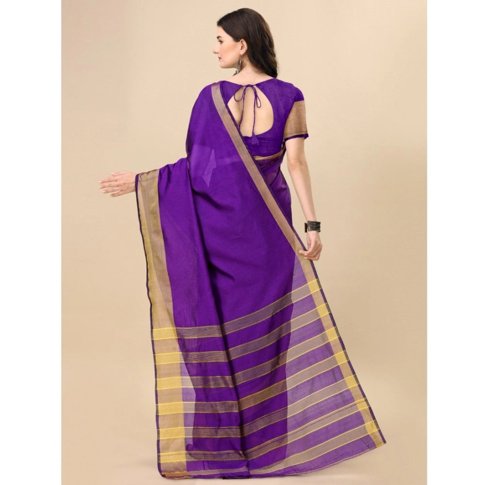 Women's Cotton Silk Striped Saree With Unstitched Blouse 5.5Mtr (Multicolor)