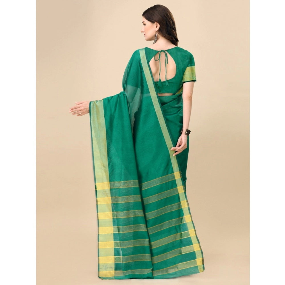 Women's Cotton Silk Striped Saree With Unstitched Blouse 5.5Mtr (Light Green)