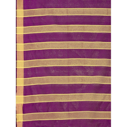 Women's Cotton Silk Striped Saree With Unstitched Blouse 5.5Mtr (Purple)