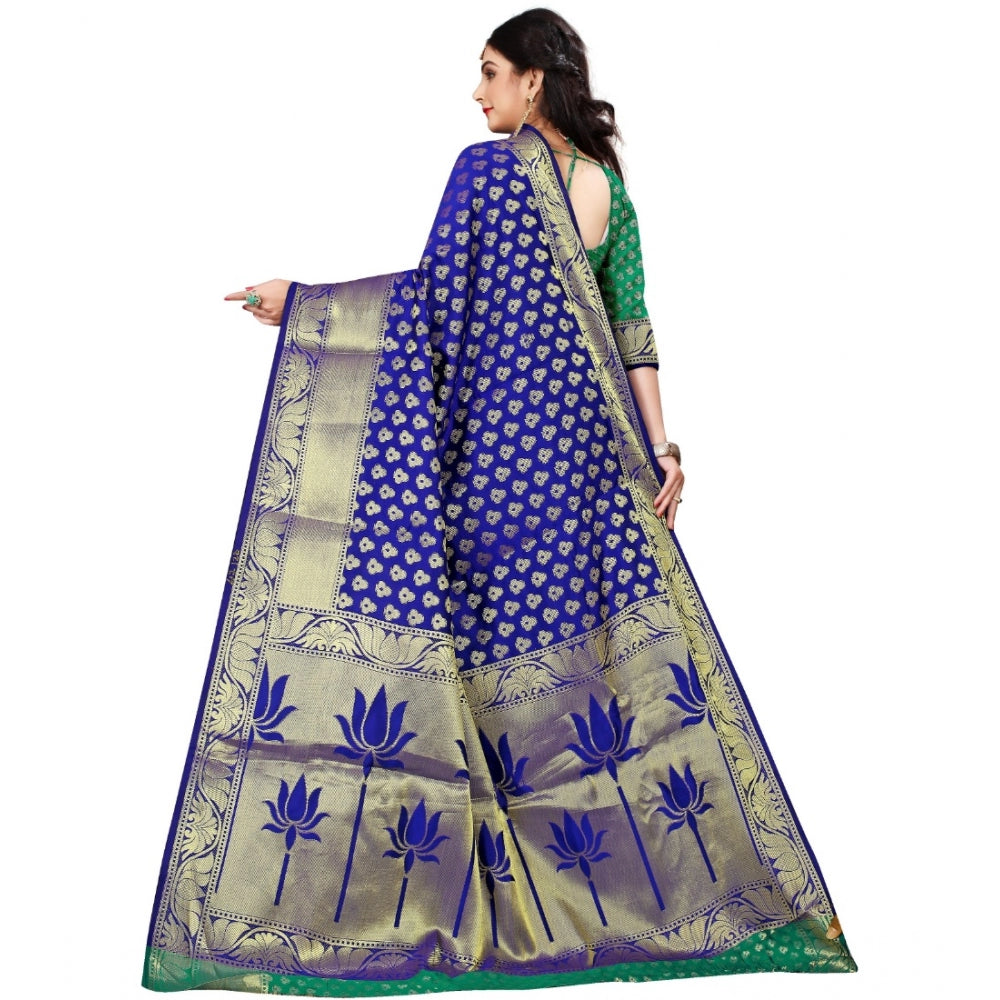 Women's Jacquard Woven Saree With Unstitched Blouse 5.5Mtr (Green)