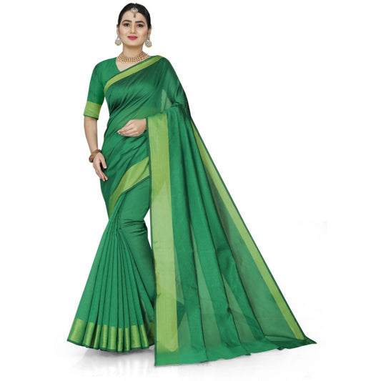 Women's Cotton Silk Self Design Saree With Unstitched Blouse 5.5Mtr (Green)