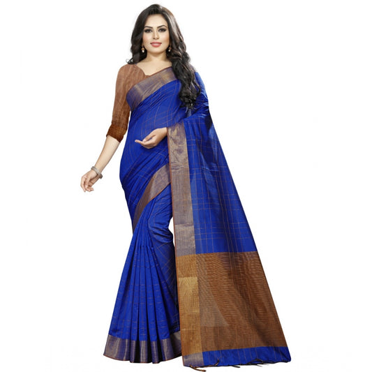 Women's Cotton Silk Self Design Saree With Unstitched Blouse 5.5Mtr (Blue)