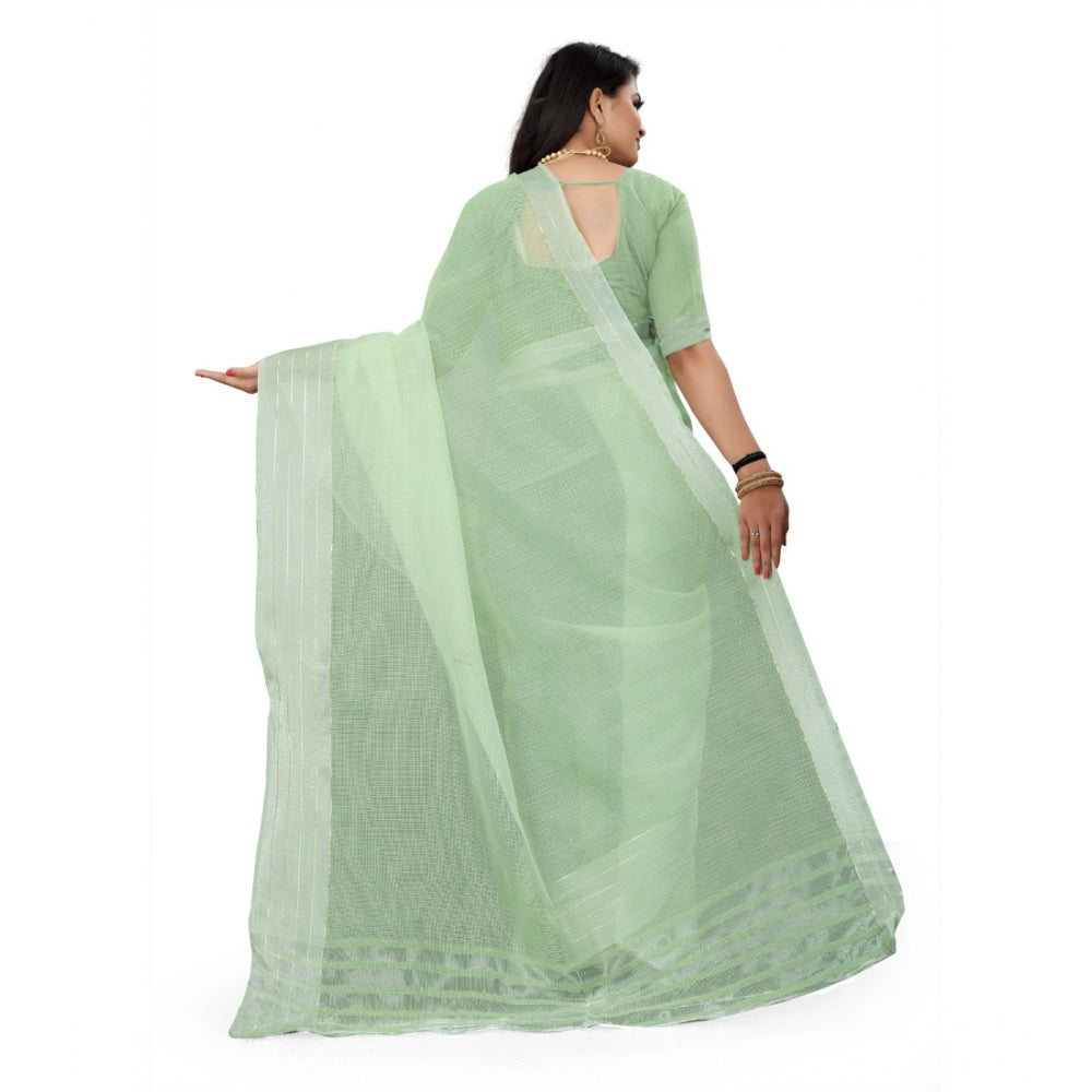 Women's Cotton Jute Self Design Saree With Unstitched Blouse 5.5Mtr (Green)