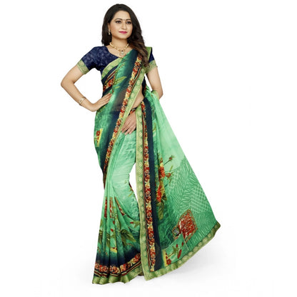 Women's Georgette Floral Print Saree With Unstitched Blouse 5.5Mtr (Green)