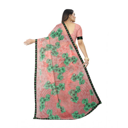 Women's Georgette Floral Print Saree With Unstitched Blouse 5.5Mtr (Pink)