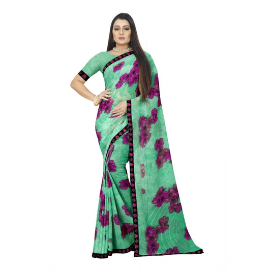 Women's Georgette Floral Print Saree With Unstitched Blouse 5.5Mtr (Green)