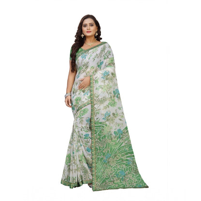 Women's Georgette Floral Print Saree With Unstitched Blouse 5.5Mtr (Green)