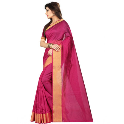 Women's Cotton Silk Solid/Plain Saree With Unstitched Blouse 5.5Mtr (Pink)