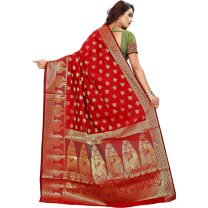 Women's Jacquard Woven Saree With Unstitched Blouse 5.5Mtr (Red)