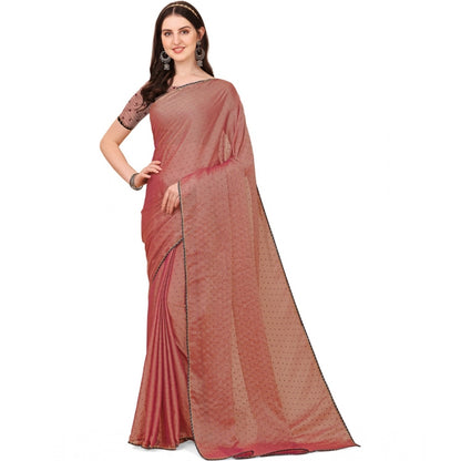 Generic Women's Silk Blend Embellished Saree With Unstitched Blouse 5.5Mtr (Maroon)