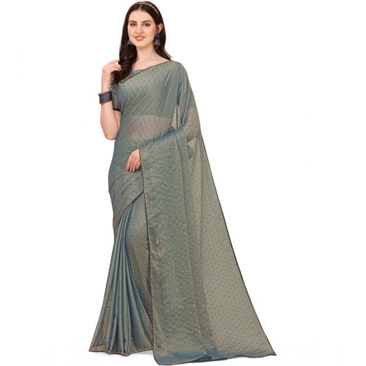 Women's Silk Blend Embellished Saree With Unstitched Blouse 5.5Mtr (Grey)