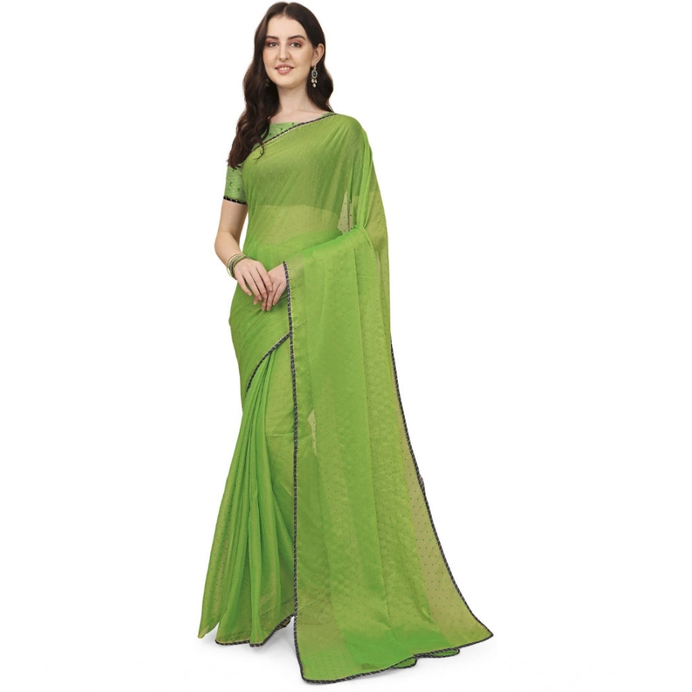 Women's Silk Blend Embellished Saree With Unstitched Blouse 5.5Mtr (Green)