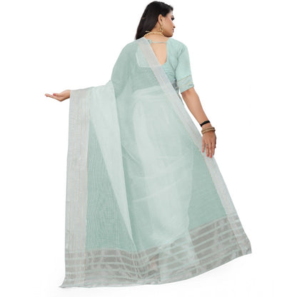 Women's Cotton Jute Self Design Saree With Unstitched Blouse 5.5Mtr (Sky Blue)