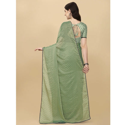 Generic Women's Silk Blend Embellished Saree With Unstitched Blouse 5.5Mtr (Light Green)