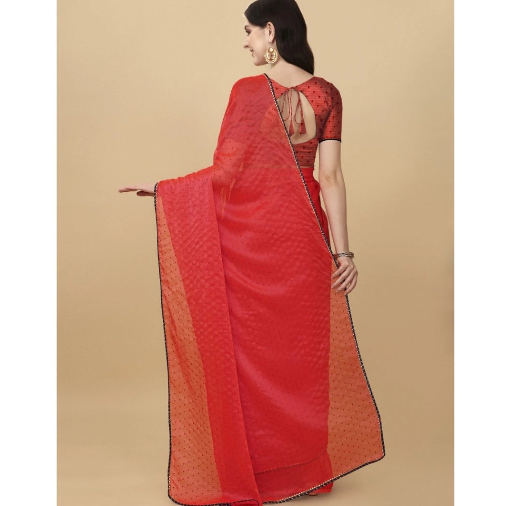 Women's Silk Blend Embellished Saree With Unstitched Blouse 5.5Mtr (Red)