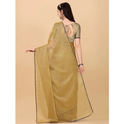 Women's Silk Blend Embellished Saree With Unstitched Blouse 5.5Mtr (Cream)