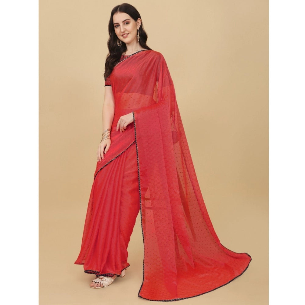 Women's Silk Blend Embellished Saree With Unstitched Blouse 5.5Mtr (Red)