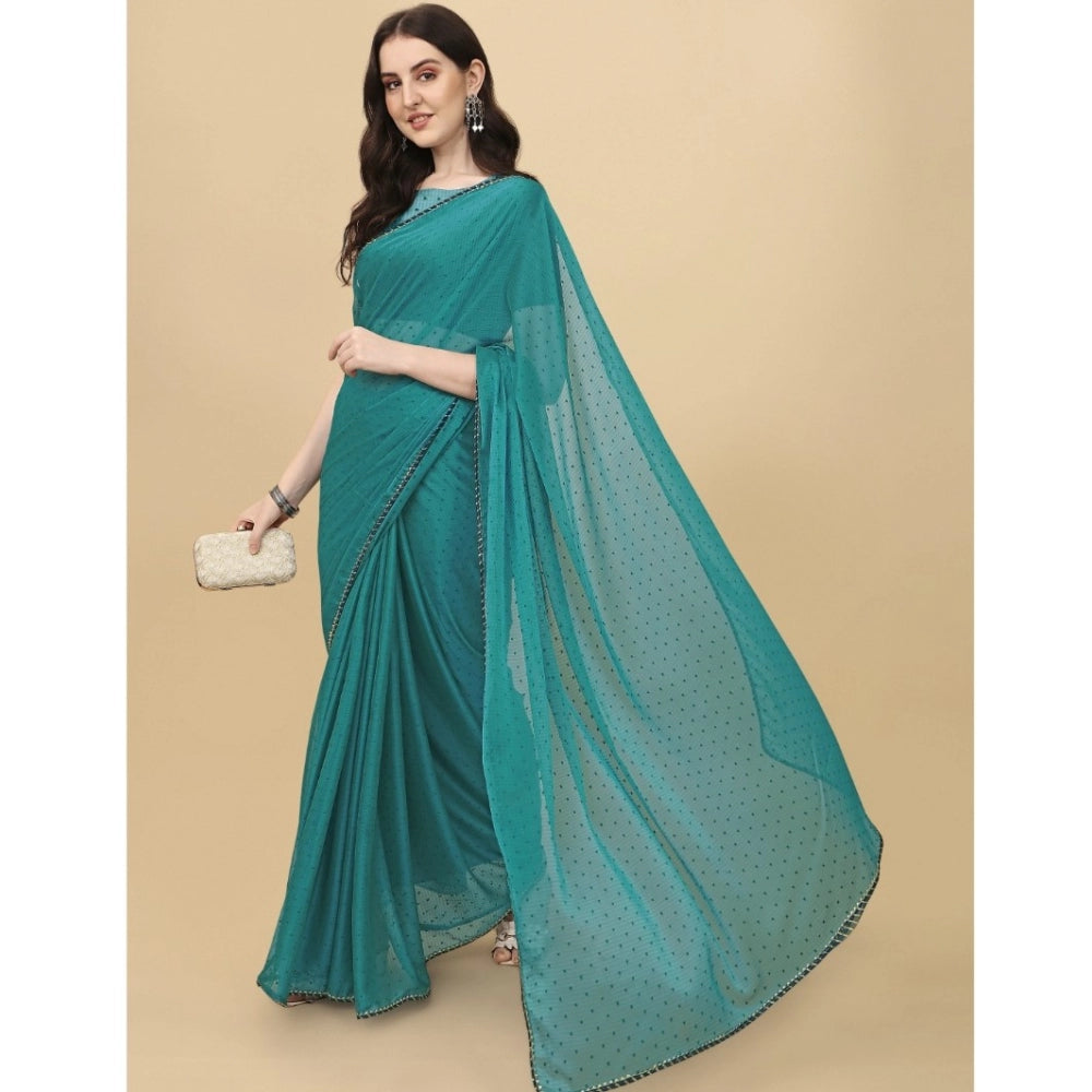 Women's Silk Blend Embellished Saree With Unstitched Blouse 5.5Mtr (Blue)