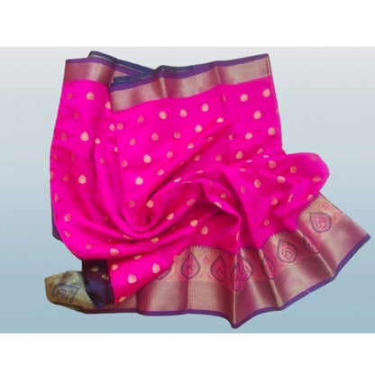 Women's Silk Blend Woven Saree With Unstitched Blouse 5.5Mtr (Pink)