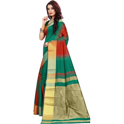 Women's Jacquard Woven Saree With Unstitched Blouse 5.5Mtr (Red-Green)