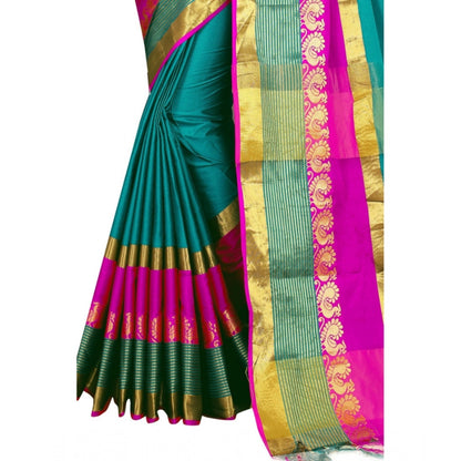 Women's Jacquard Woven Saree With Unstitched Blouse 5.5Mtr (Dark Green)