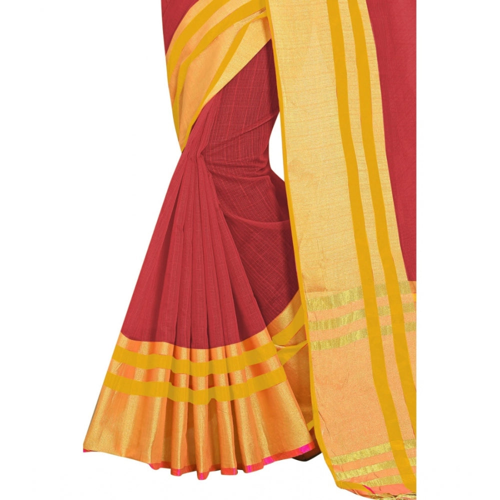 Women's Jacquard Striped Saree With Unstitched Blouse 5.5Mtr (Red)