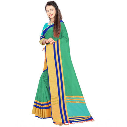 Women's Jacquard Striped Saree With Unstitched Blouse 5.5Mtr (Green)