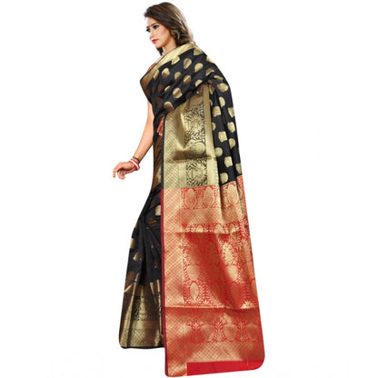 Women's Jacquard Woven Saree With Unstitched Blouse 5.5Mtr (Black)