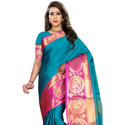 Women's Jacquard Woven Saree With Unstitched Blouse 5.5Mtr (Dark Green)