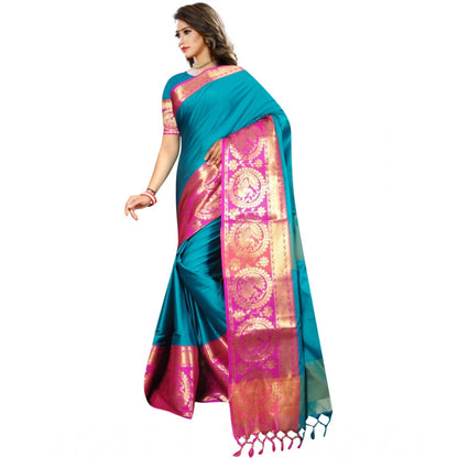 Women's Jacquard Woven Saree With Unstitched Blouse 5.5Mtr (Dark Green)