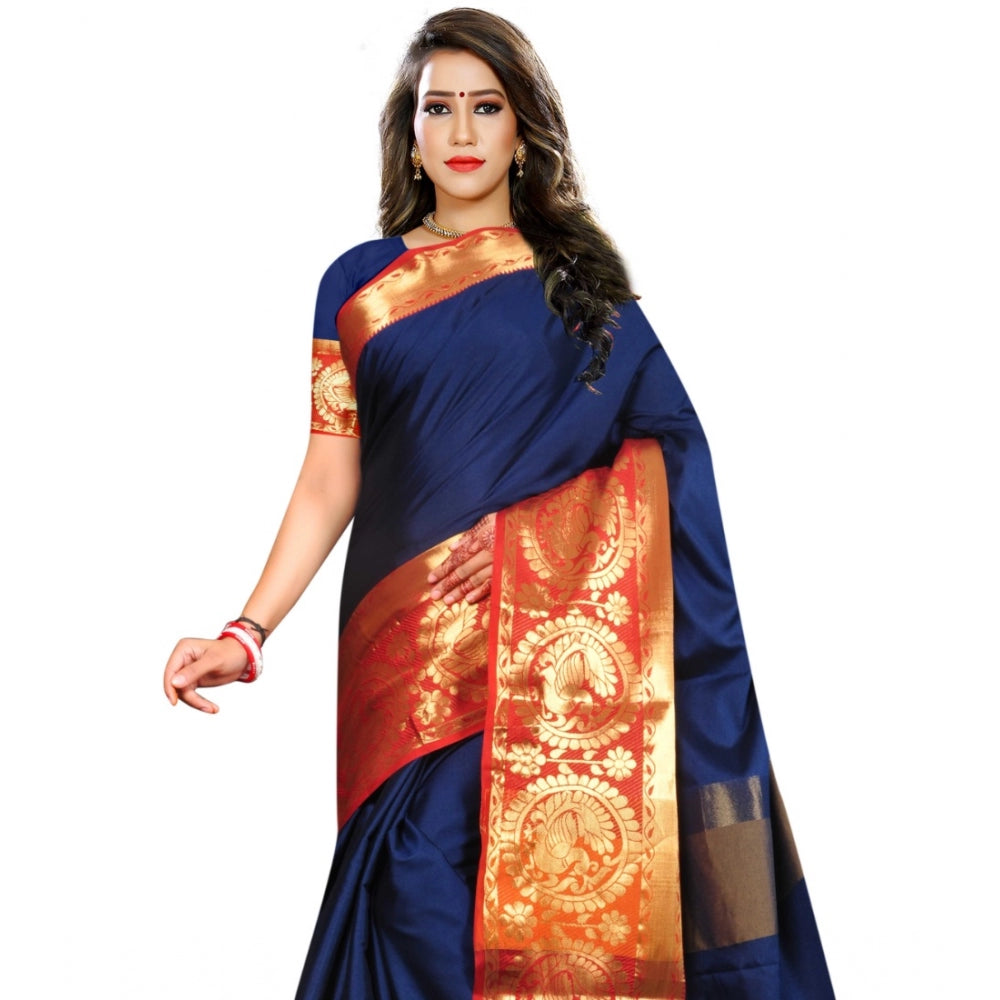 Women's Jacquard Woven Saree With Unstitched Blouse 5.5Mtr (Dark Blue)