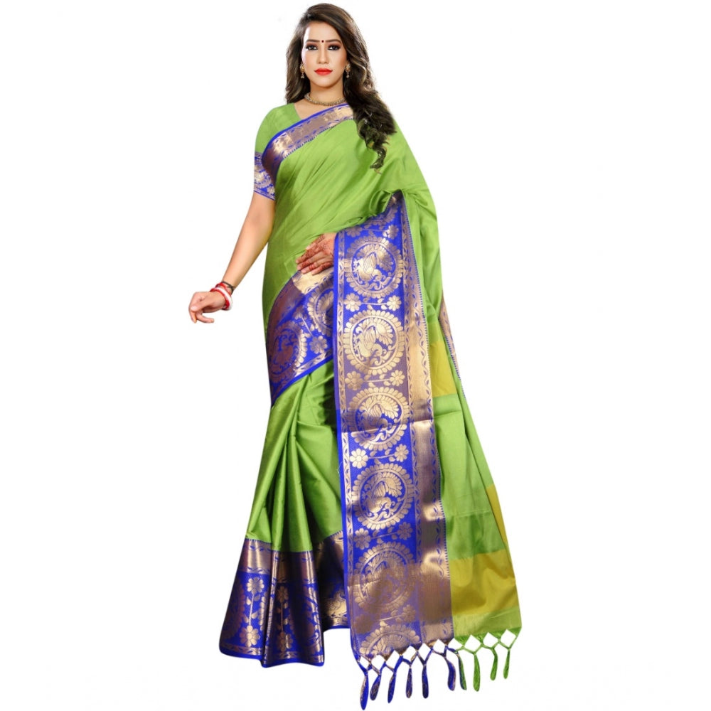 Women's Jacquard Woven Saree With Unstitched Blouse 5.5Mtr (Green)