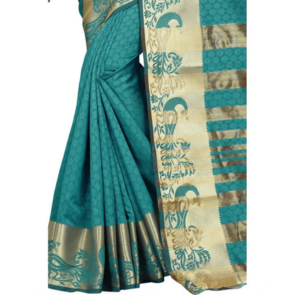 Women's Jacquard Woven Saree With Unstitched Blouse 5.5Mtr (Blue)