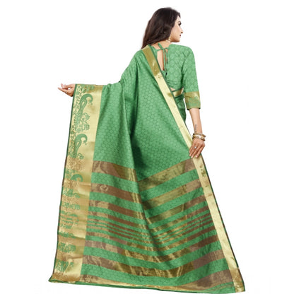 Women's Jacquard Woven Saree With Unstitched Blouse 5.5Mtr (Green)